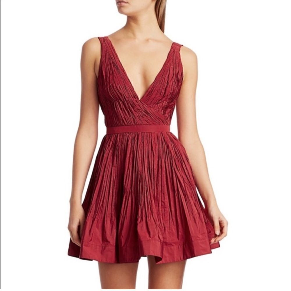 New Alexis Marilou Crinkle Burgundy Mini Dress XS